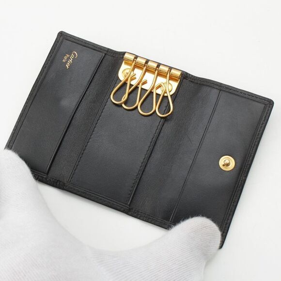 Cartier Leather Pasha Gold Hardware Key Case Black